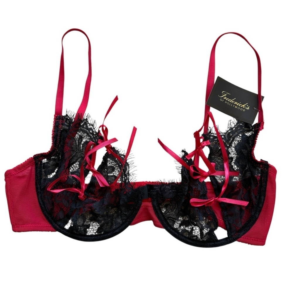 NWT Frederick's of Hollywood Women's Jade Red & Black Lace Balconette Bra 38D